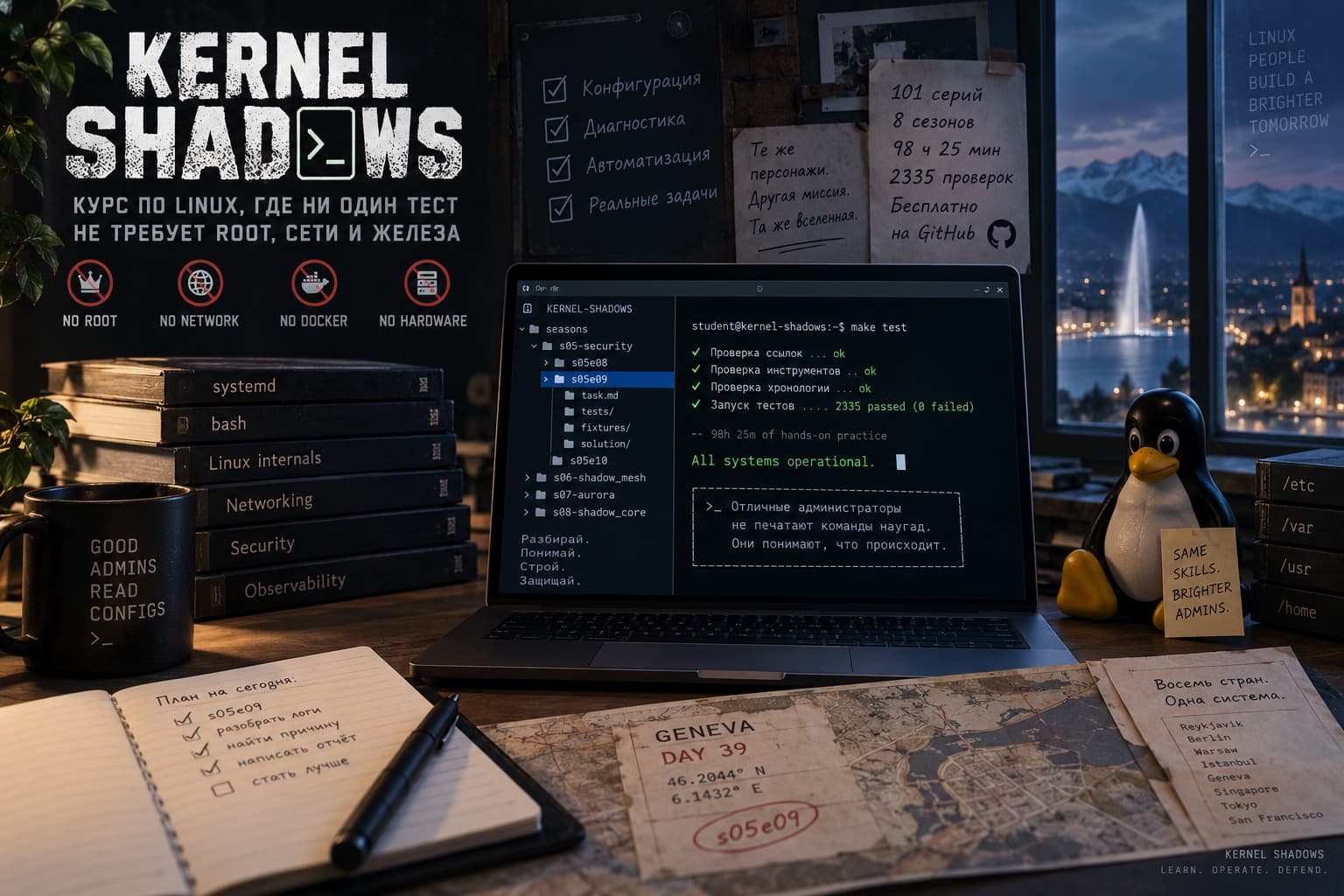 KERNEL SHADOWS: курс по Linux, где ни один тест не требует root, сети и железа